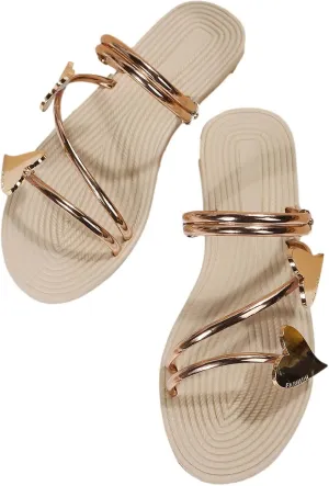 2025 Hot Slingback Flat Sandals for Women Butterfly/Heart Slides Clip Toe Metallic Beach Flip Flops with Ankle Strap