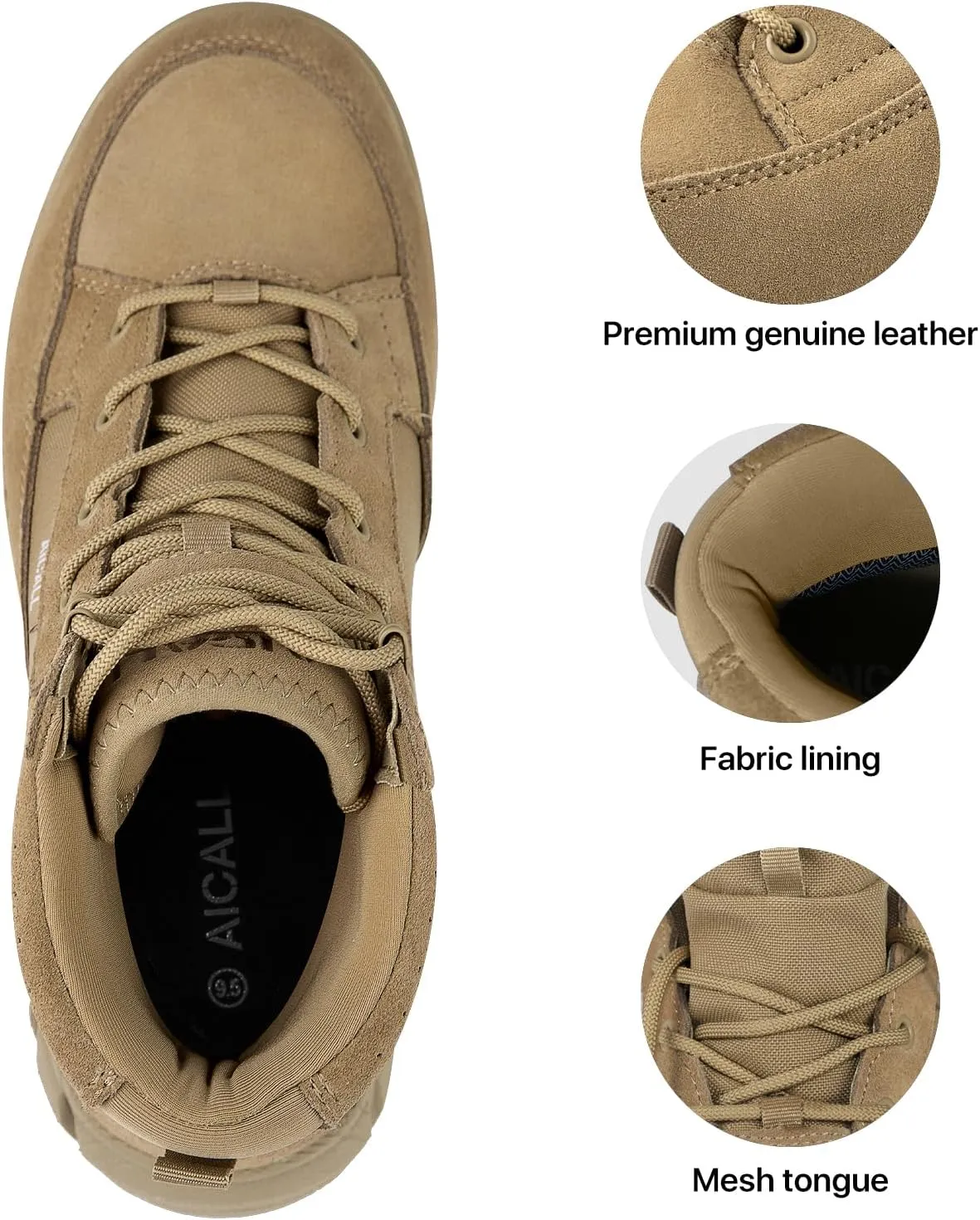 6 Inches Lightweight Waterproof Military Tactical Boots Men's Leather Combat Shoes Mens Hiking Work Boots