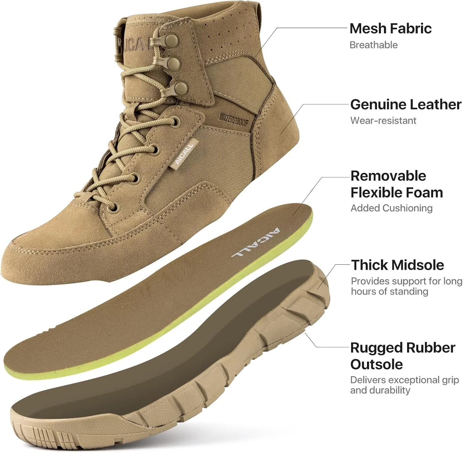 6 Inches Lightweight Waterproof Military Tactical Boots Men's Leather Combat Shoes Mens Hiking Work Boots