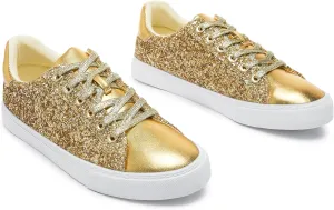 AISFAES Glitter Sneakers Sparkly Low Top Sequins Sneakers Lace Up Tennis Shoes Comfort Bling Shoes Fashion Shiny Walking Shoes