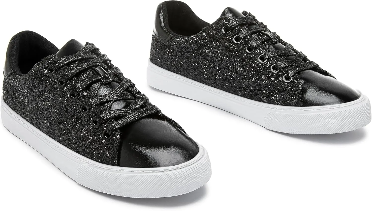 AISFAES Glitter Sneakers Sparkly Low Top Sequins Sneakers Lace Up Tennis Shoes Comfort Bling Shoes Fashion Shiny Walking Shoes