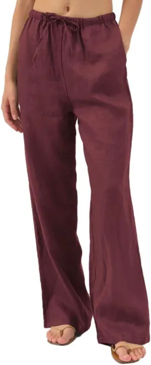 Amazhiyu Womens Pure Linen Summer Drawstring Flowy Wide Leg Pants with Pockets