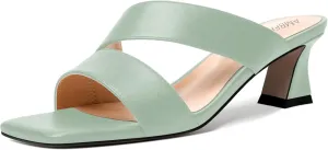 AMBELIGHT Womens Matte Casual Solid Slip On Indoor Square Toe Kitten Low Heel Heeled Sandals 2 Inch
