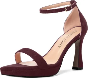 AMBELIGHT Womens Platform Ankle Strap Open Toe Cute Suede Party Heels Buckle Stiletto High Heel Sandals 4 Inch
