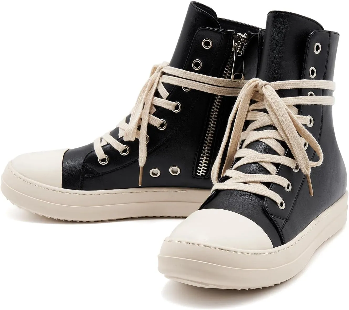 AmoreParis Fashion High Top Sneakers for Women Lace Up Canvas Shoes with Zipper Comfort Platform Walking Shoes