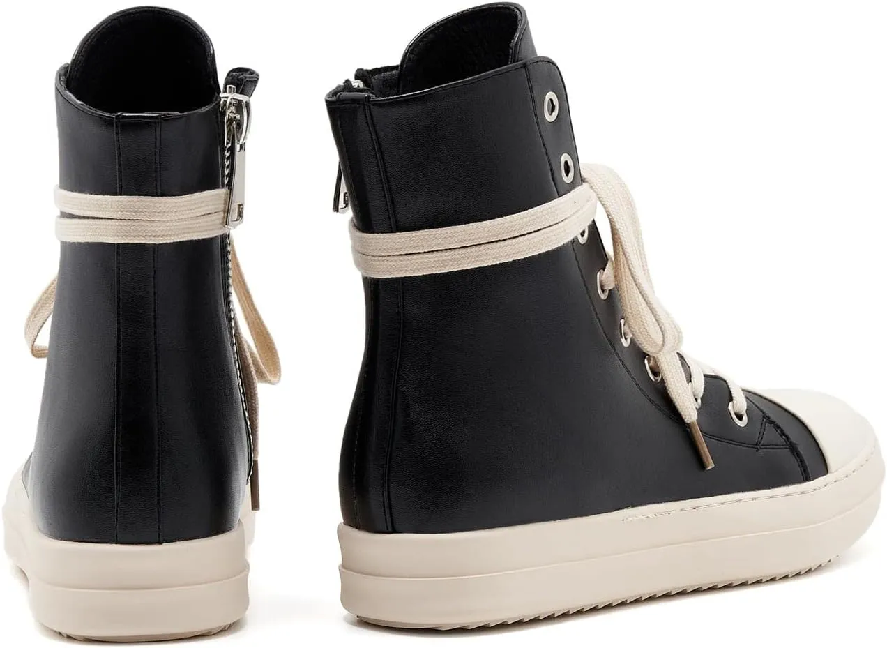 AmoreParis Fashion High Top Sneakers for Women Lace Up Canvas Shoes with Zipper Comfort Platform Walking Shoes