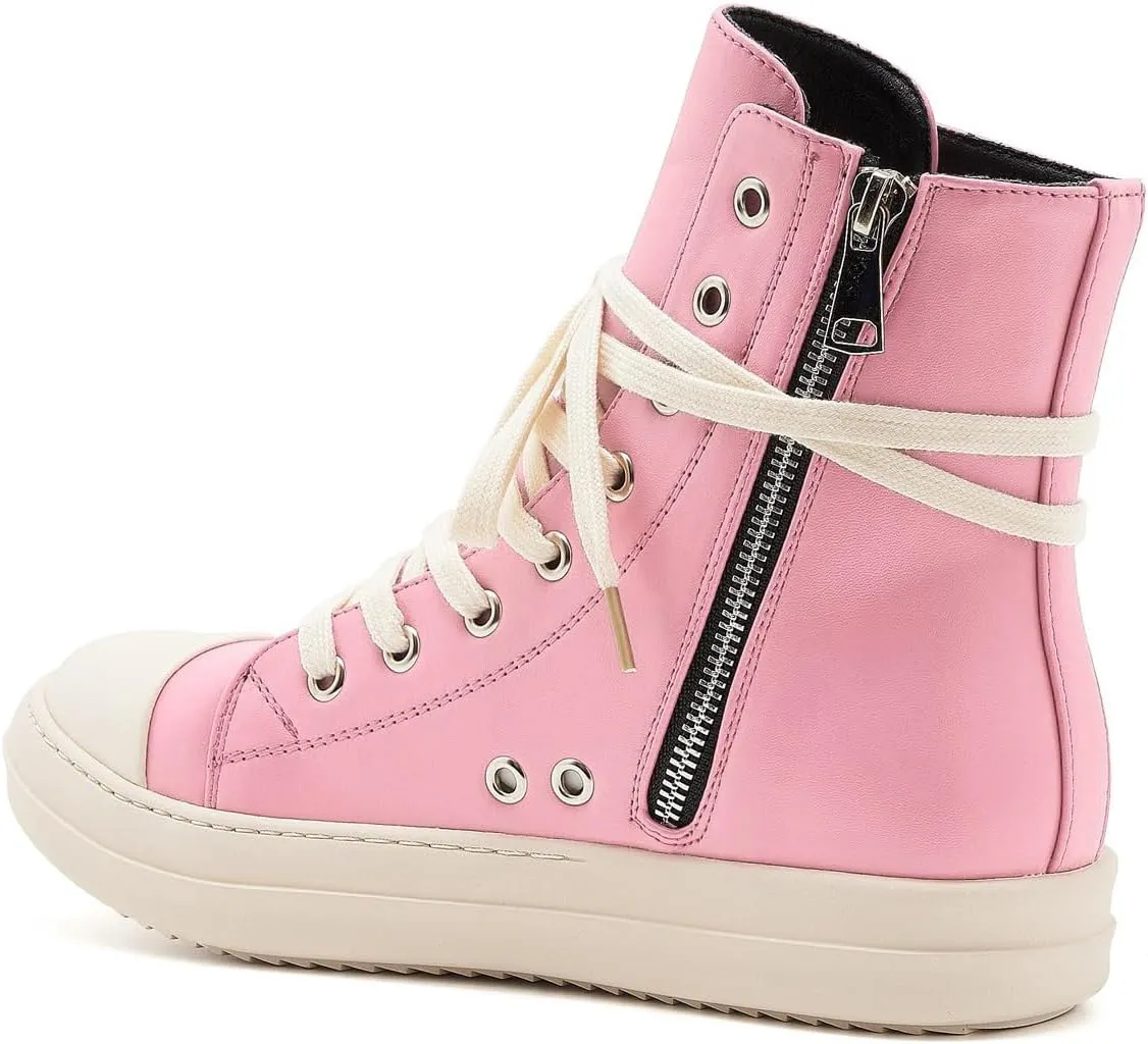AmoreParis Fashion High Top Sneakers for Women Lace Up Canvas Shoes with Zipper Comfort Platform Walking Shoes