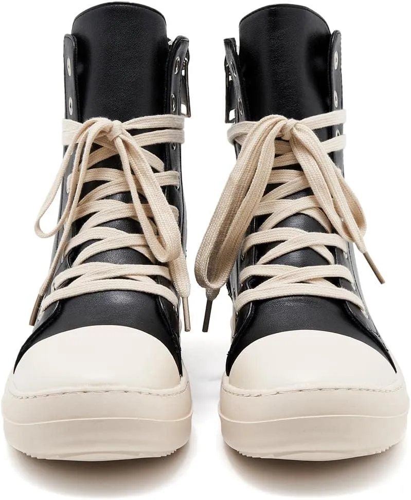AmoreParis Fashion High Top Sneakers for Women Lace Up Canvas Shoes with Zipper Comfort Platform Walking Shoes