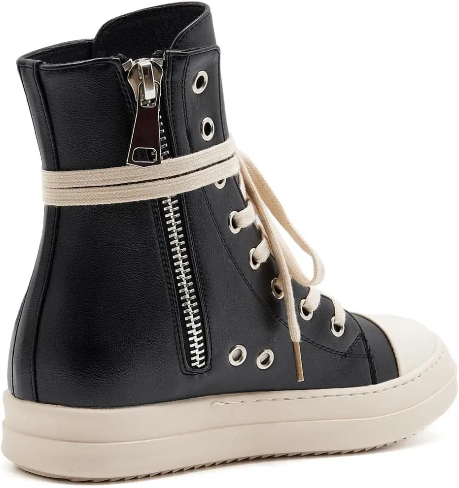 AmoreParis Fashion High Top Sneakers for Women Lace Up Canvas Shoes with Zipper Comfort Platform Walking Shoes