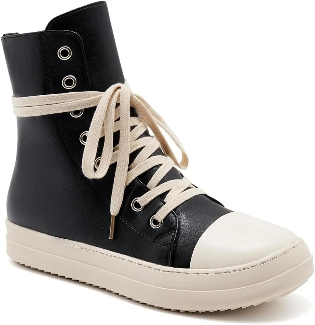 AmoreParis Fashion High Top Sneakers for Women Lace Up Canvas Shoes with Zipper Comfort Platform Walking Shoes
