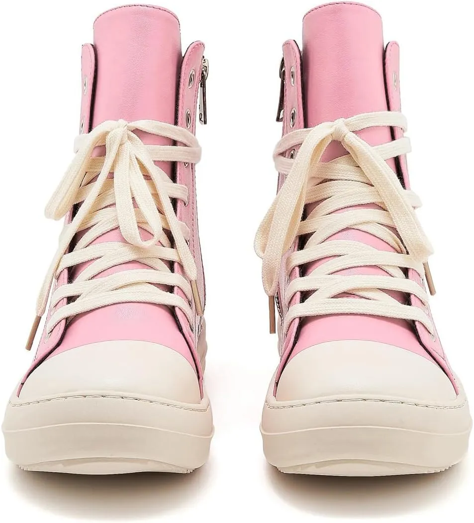 AmoreParis Fashion High Top Sneakers for Women Lace Up Canvas Shoes with Zipper Comfort Platform Walking Shoes