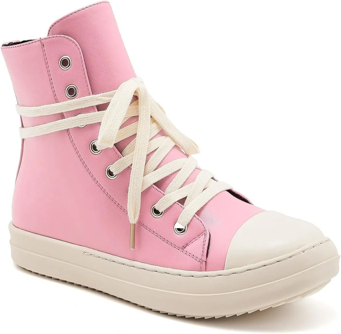 AmoreParis Fashion High Top Sneakers for Women Lace Up Canvas Shoes with Zipper Comfort Platform Walking Shoes