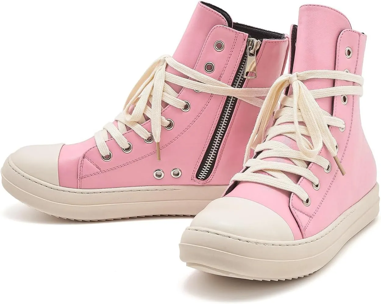 AmoreParis Fashion High Top Sneakers for Women Lace Up Canvas Shoes with Zipper Comfort Platform Walking Shoes
