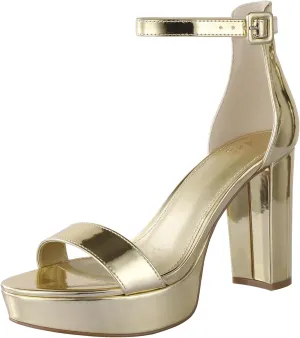 Ankis Chunky Platform Heels - 4 Inch Block Heeled Sandals for Women - Comfortable Open Toe Strappy Heels - Black, Nude, White, Silver, Gold - Summer Dress Shoes