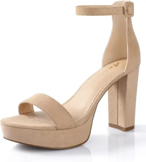 Ankis Chunky Platform Heels - 4 Inch Block Heeled Sandals for Women - Comfortable Open Toe Strappy Heels - Black, Nude, White, Silver, Gold - Summer Dress Shoes