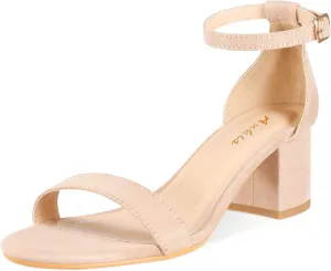 Ankis Nude Silver Black Heels Women's Open Toe Ankle Strap Block Chunky Low Heeled Sandal Comfortable Office Wedding Dress Pump Shoes Standard Size 2.25 Inches Heel Design