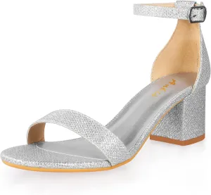 Ankis Nude Silver Black Heels Women's Open Toe Ankle Strap Block Chunky Low Heeled Sandal Comfortable Office Wedding Dress Pump Shoes Standard Size 2.25 Inches Heel Design