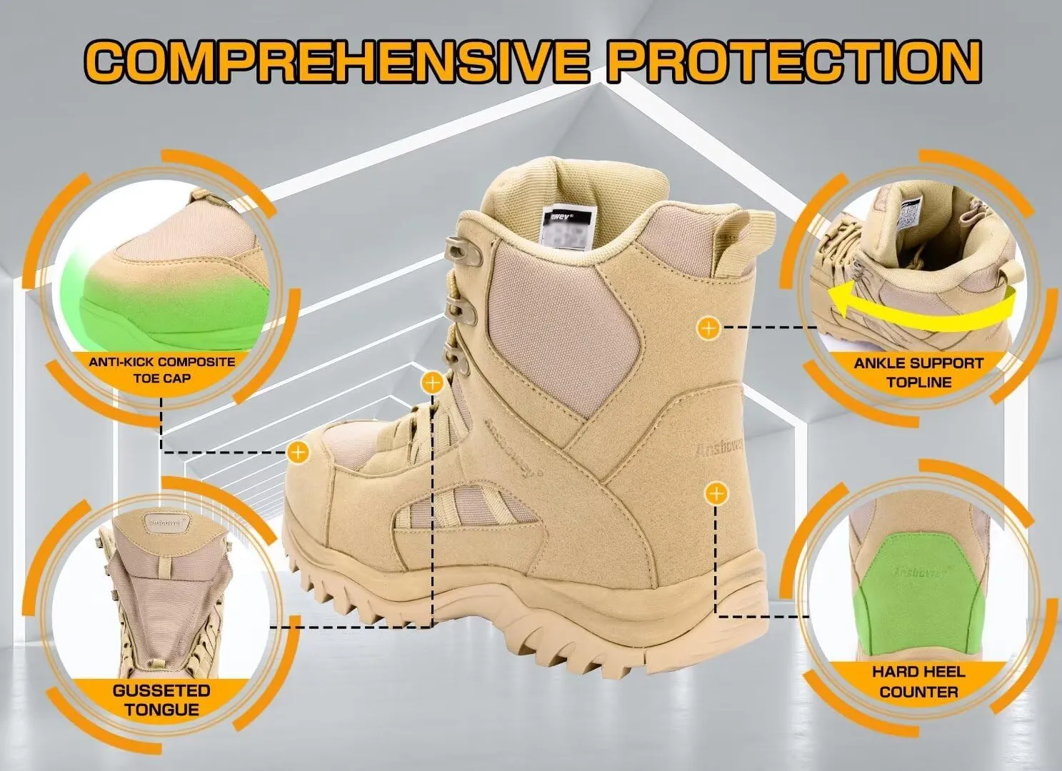 Ansbowey Men's Military Tactical Boots Lightweight Outdoor Jungle Hiking Boots