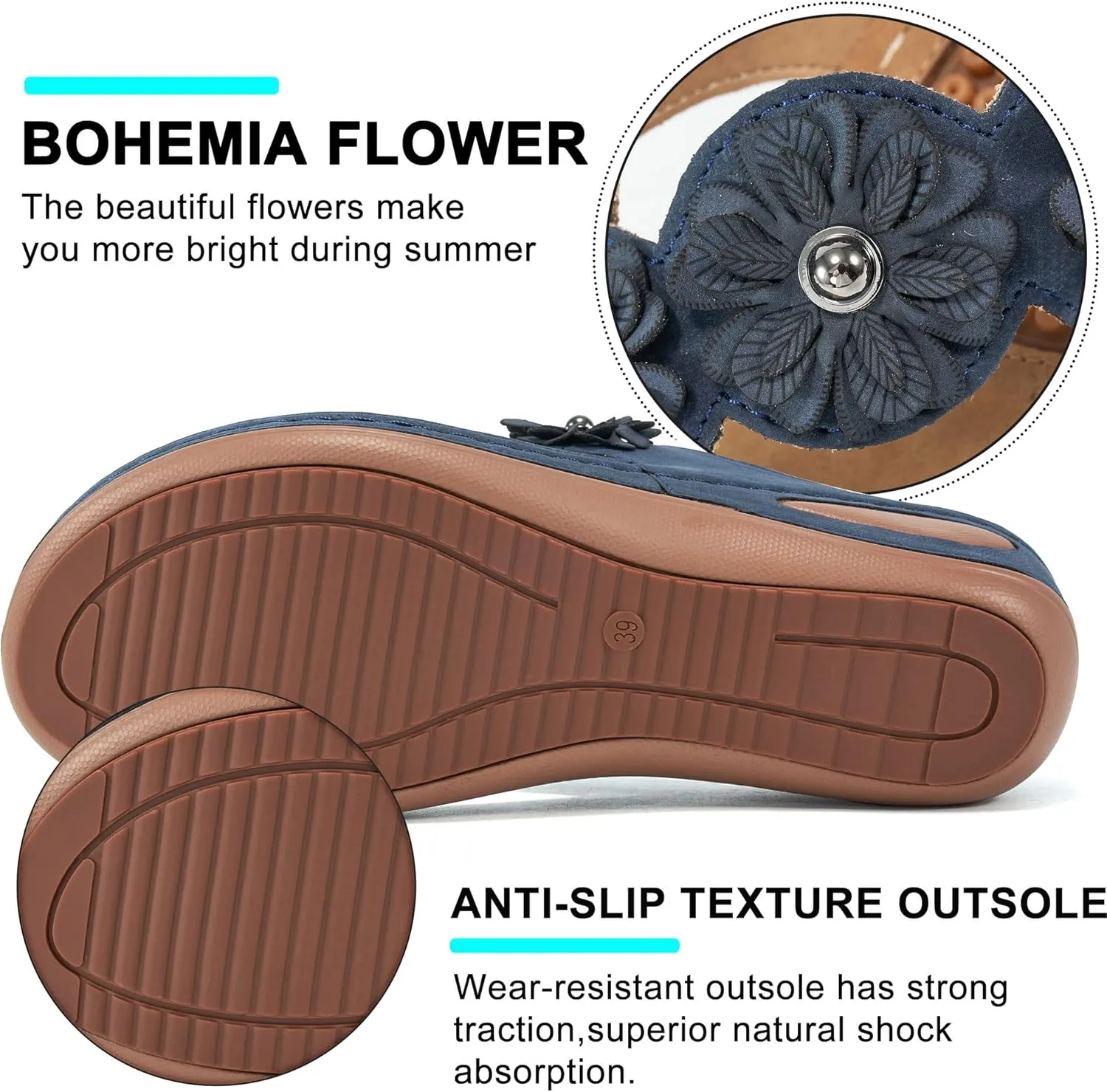 Aomigoct Sandals Women Flip Flops: Cushion FootBed Bohemia Sandals for Women - Casual Summer Wedge Shoes - Dressy Flip Flops Woman Slide
