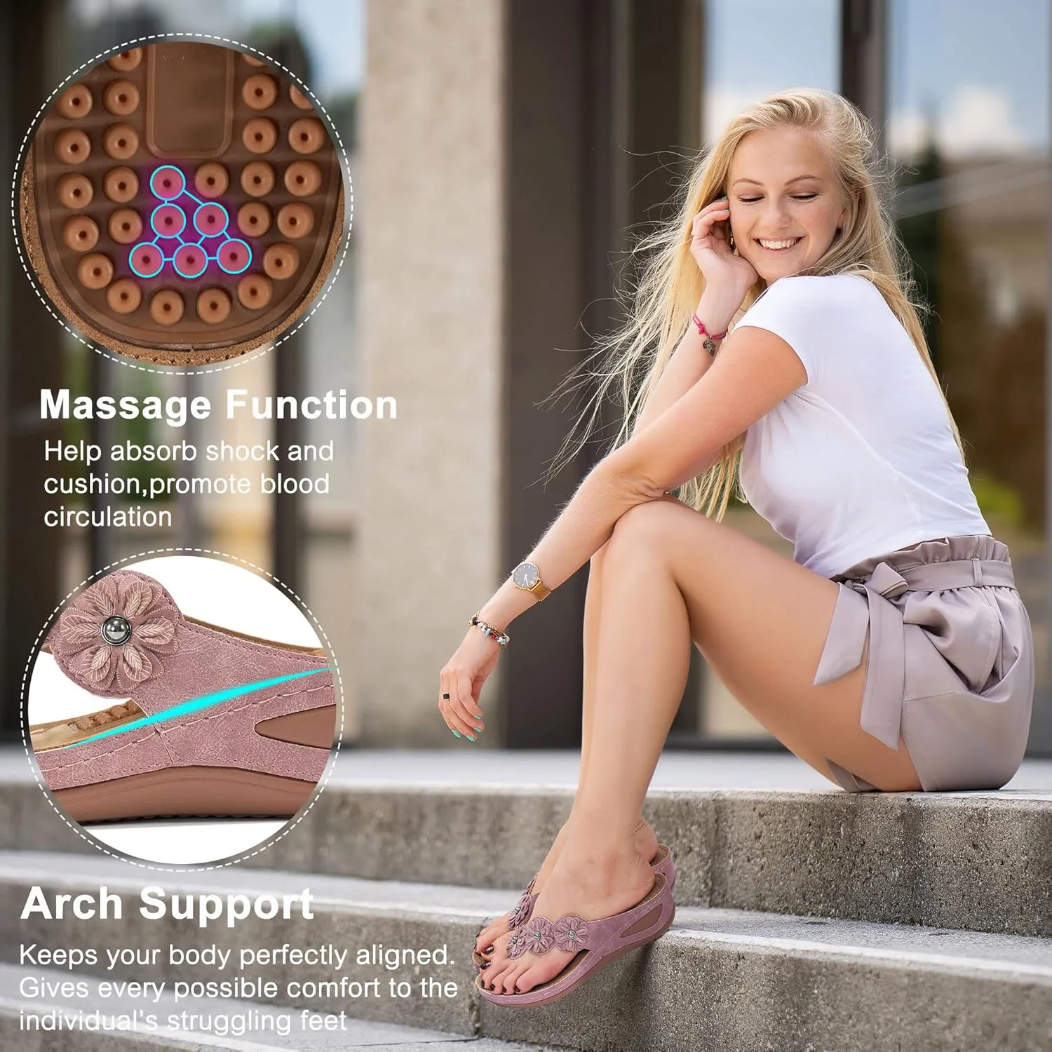 Aomigoct Sandals Women Flip Flops: Cushion FootBed Bohemia Sandals for Women - Casual Summer Wedge Shoes - Dressy Flip Flops Woman Slide