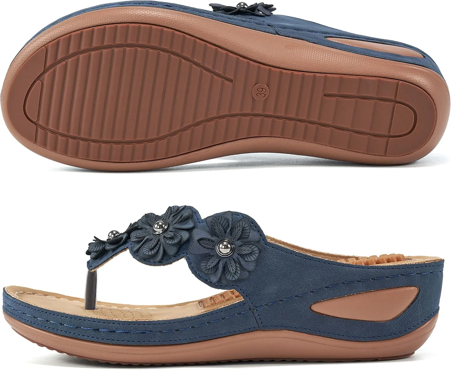 Aomigoct Sandals Women Flip Flops: Cushion FootBed Bohemia Sandals for Women - Casual Summer Wedge Shoes - Dressy Flip Flops Woman Slide