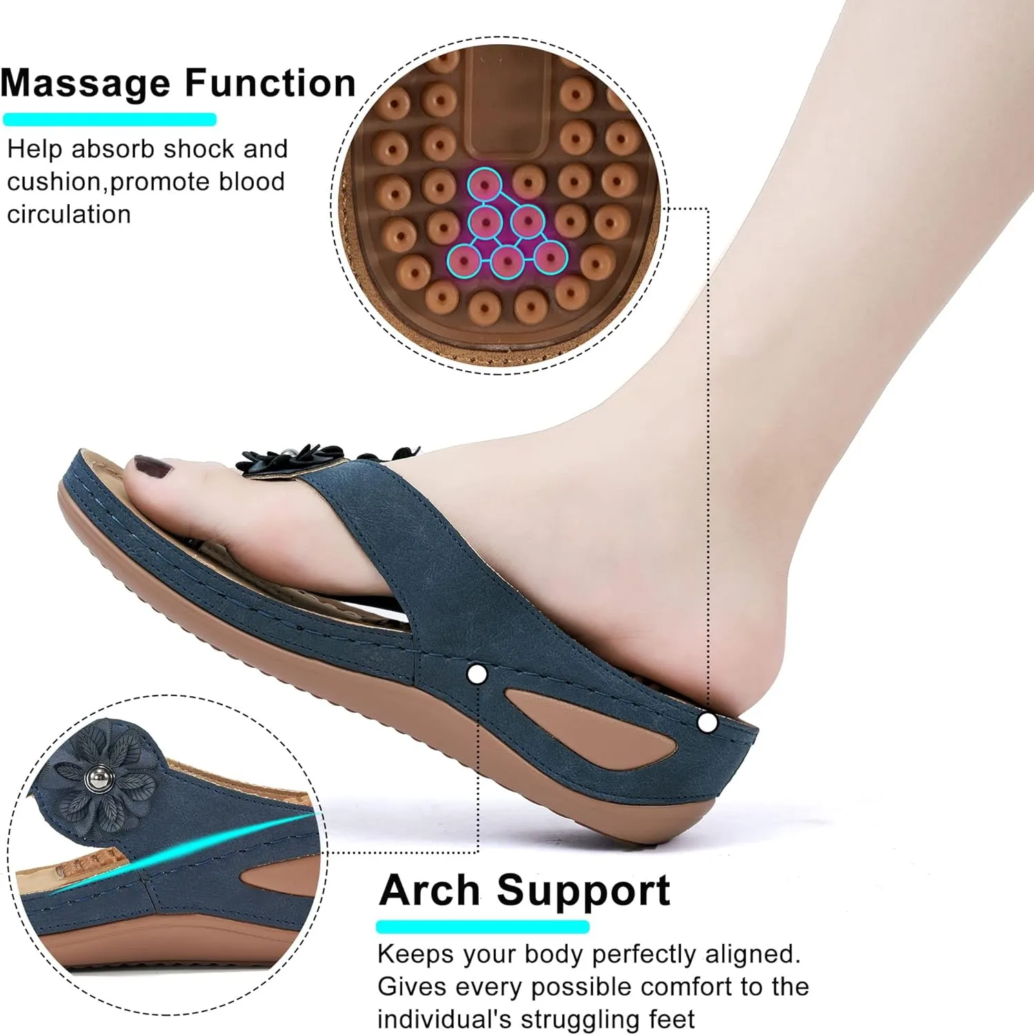 Aomigoct Sandals Women Flip Flops: Cushion FootBed Bohemia Sandals for Women - Casual Summer Wedge Shoes - Dressy Flip Flops Woman Slide