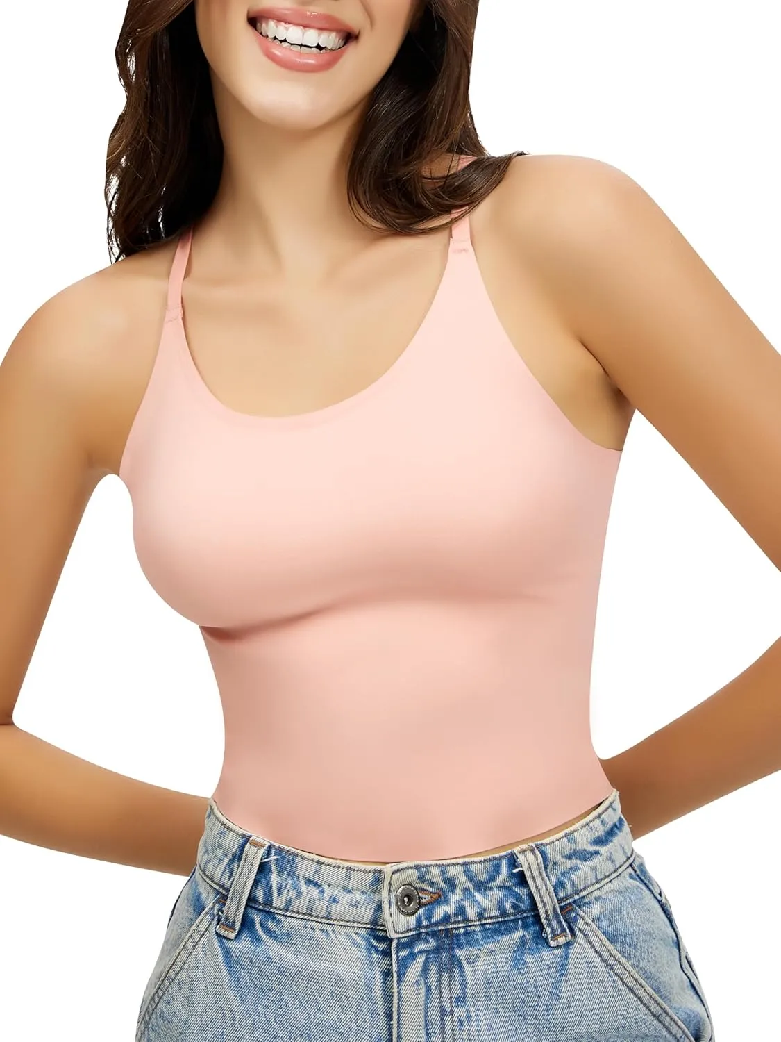 Artdear Womens Scoop Neck Camisole - Double Lined Tank Top Spaghetti Strap Basic Crop Tops Air Touch Fabric