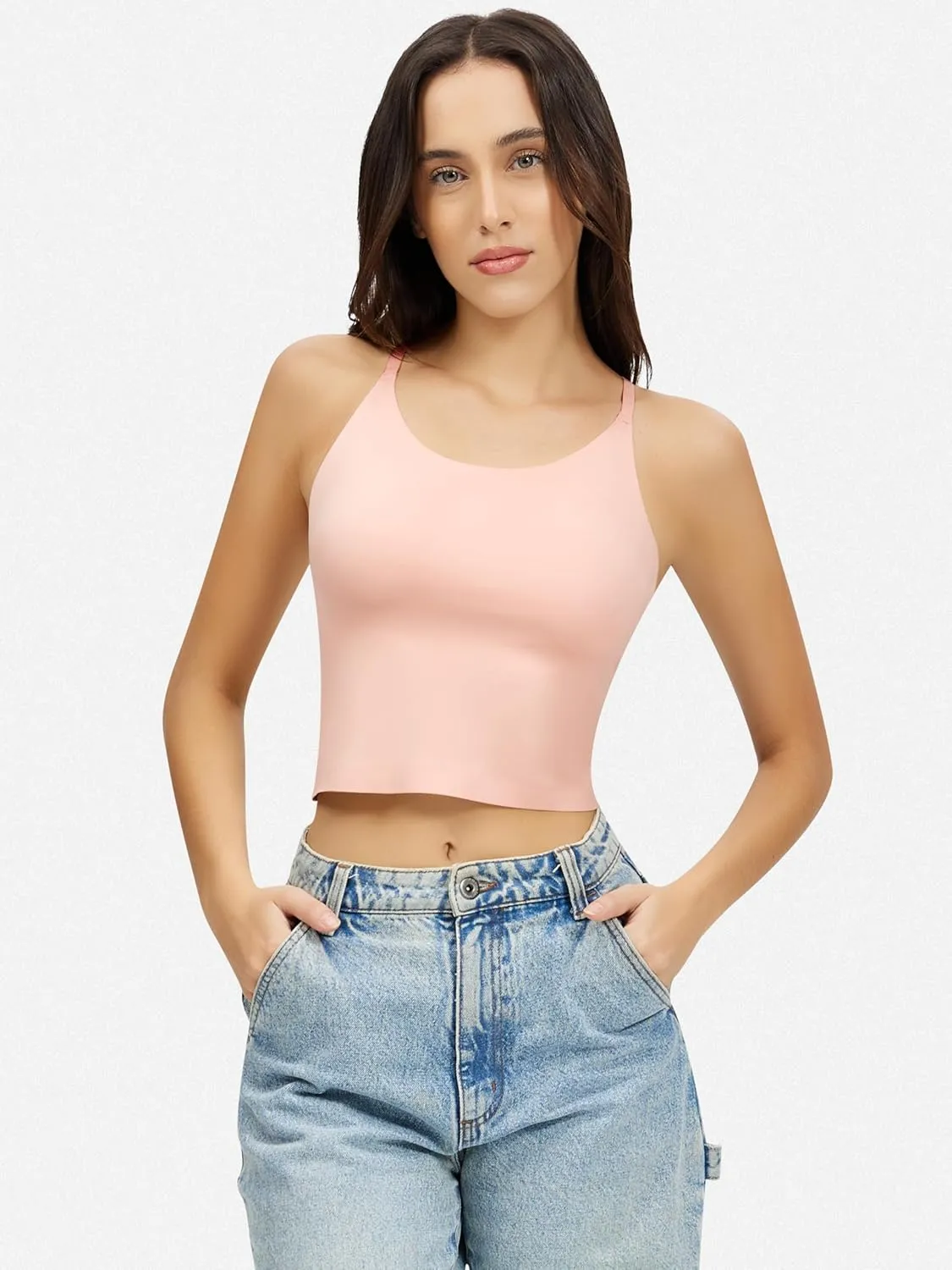 Artdear Womens Scoop Neck Camisole - Double Lined Tank Top Spaghetti Strap Basic Crop Tops Air Touch Fabric