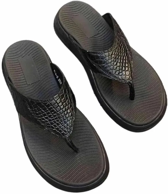 Authentic Exotic Crocodile Skin Men's Black Flip-flops Sandals Flats Genuine Real True Alligator Leather Male Leisure Slippers