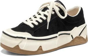 BEAU TODAY Platform Sneakers for Women, Womens Fashion Sneakers, Lace Up Casual Leather Sneakers, Breathable Comfort Walking Shoes