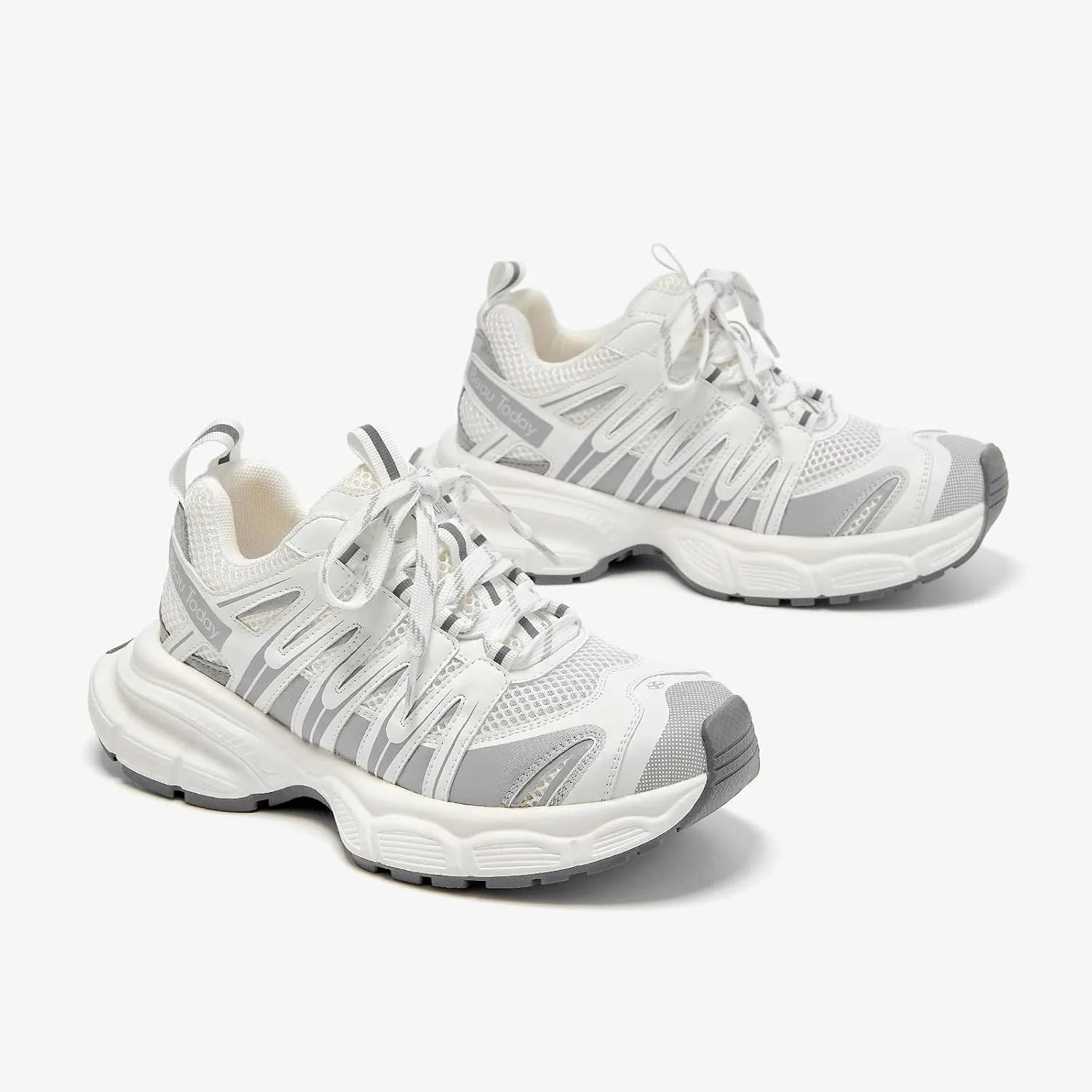 BEAU TODAY Women's Walking Shoes, Chunky Platform Fashion Sneakers for Women, Comfortable Casual Lightweight Lace-up Gym Workout Athletic Tennis Shoes
