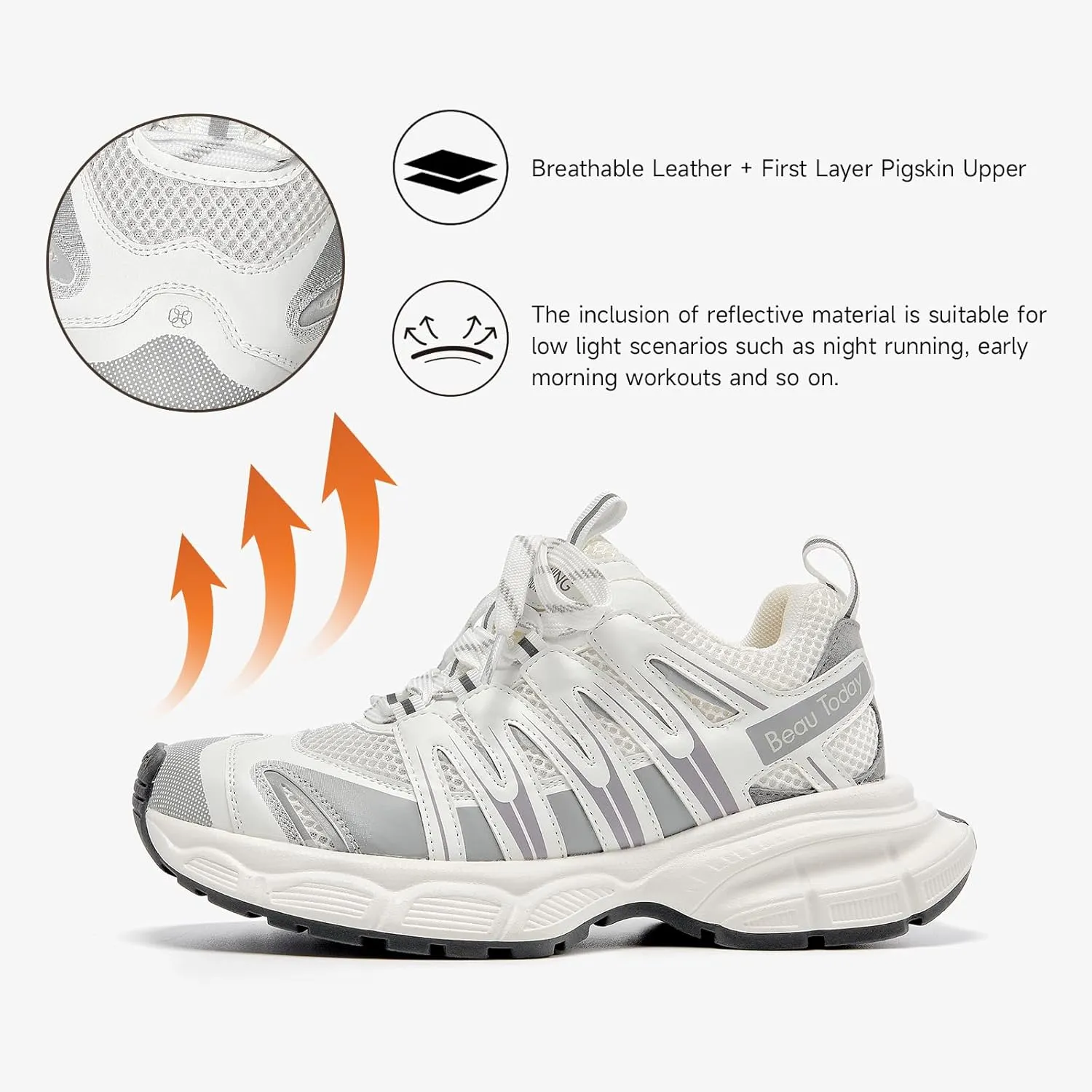 BEAU TODAY Women's Walking Shoes, Chunky Platform Fashion Sneakers for Women, Comfortable Casual Lightweight Lace-up Gym Workout Athletic Tennis Shoes