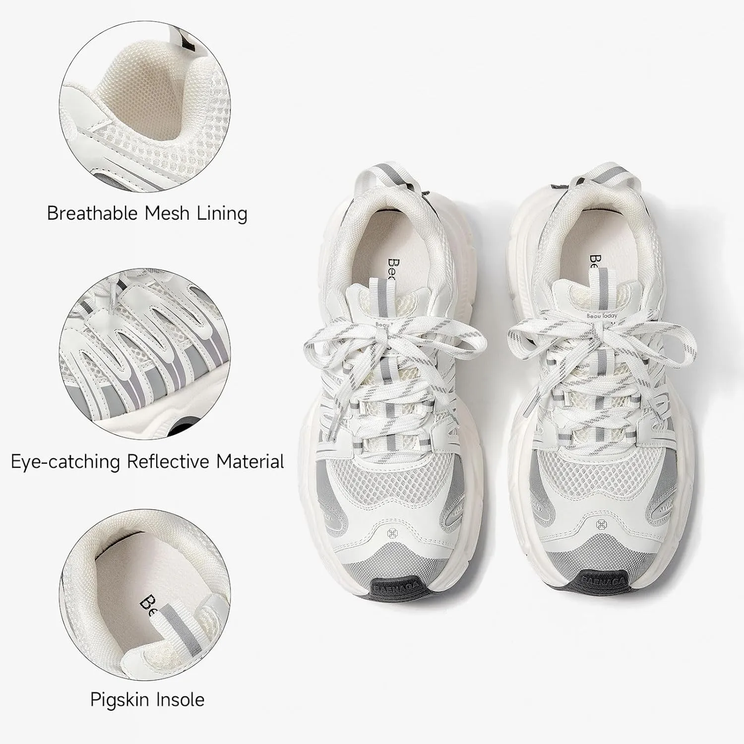 BEAU TODAY Women's Walking Shoes, Chunky Platform Fashion Sneakers for Women, Comfortable Casual Lightweight Lace-up Gym Workout Athletic Tennis Shoes
