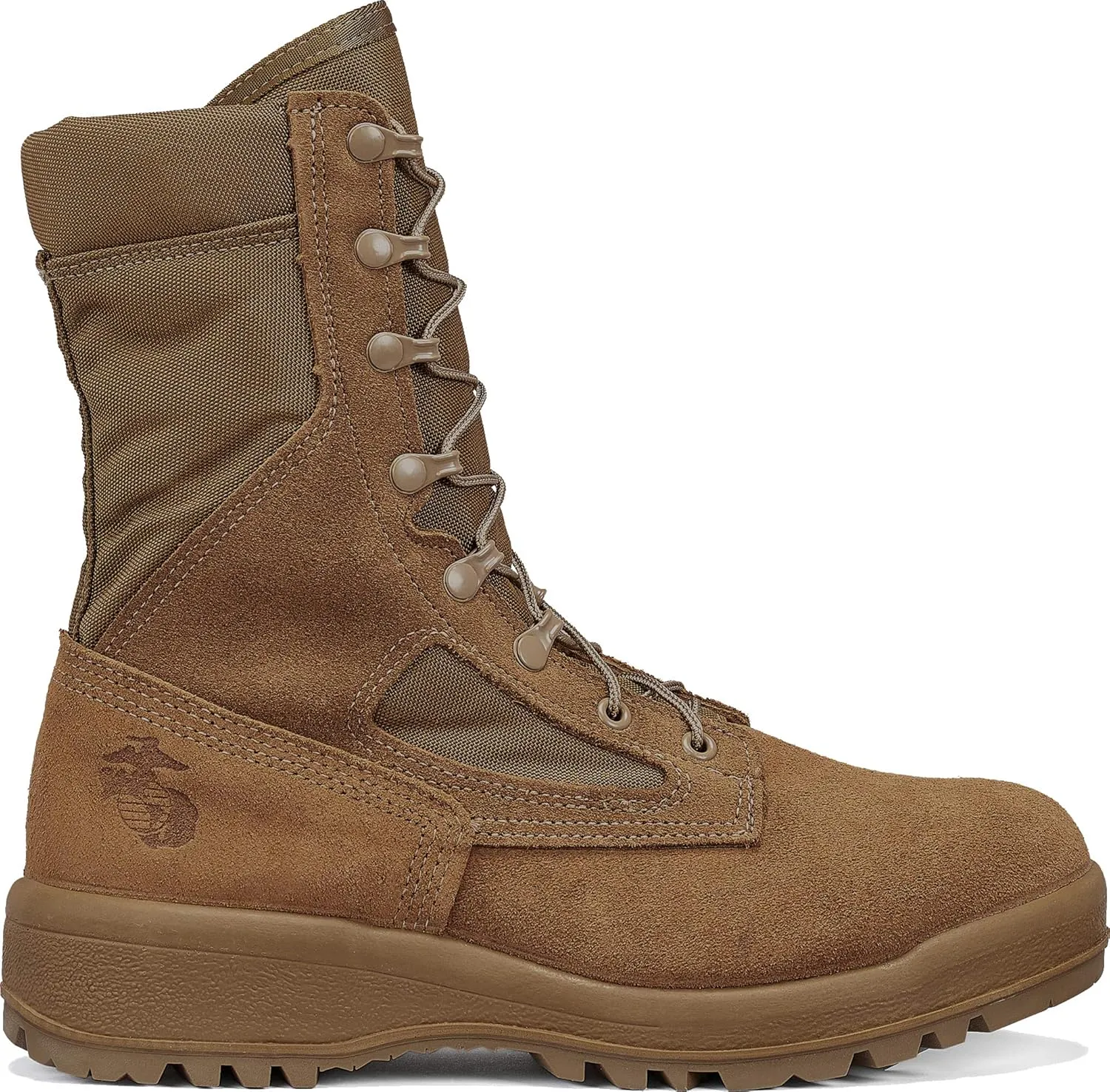 Belleville 590 8 Inch US Marine Corps Hot Weather Combat Boot for Men (EGA) - USMC Coyote Brown Leather with Vanguard Sole and Vibram Sierra Traction Outsole; Berry Compliant