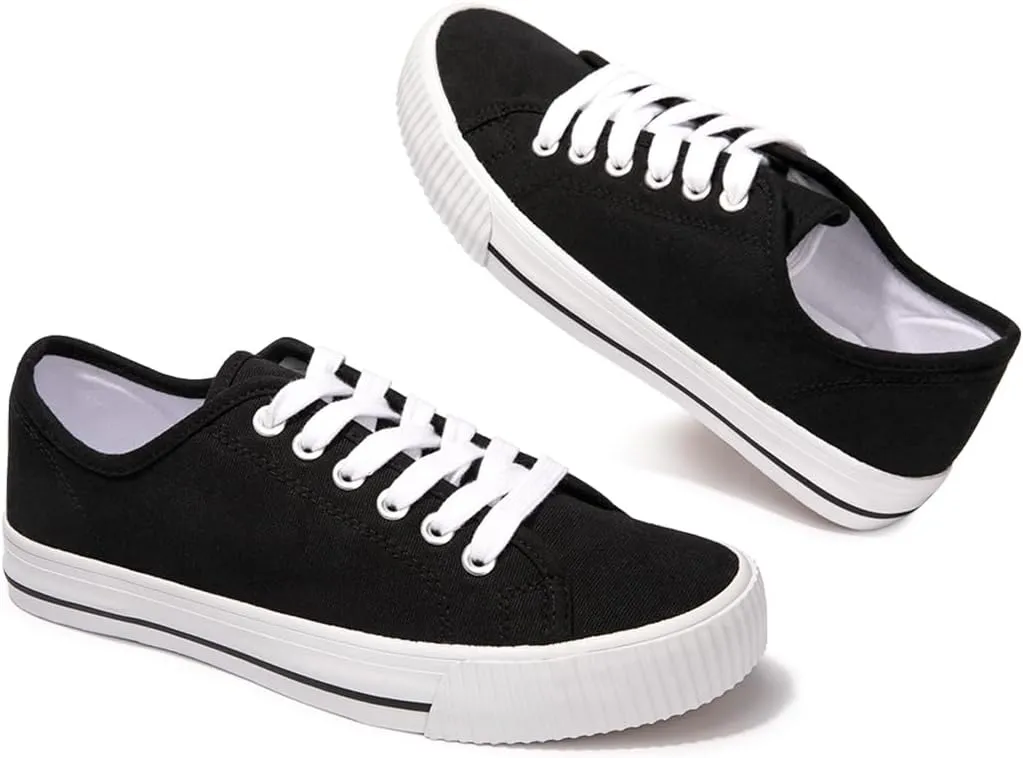 BENEKER Women's Fashion Sneakers Low Top Lace Up Canvas Sneakers Comfort Tennis Shoes Casual Walking Shoes