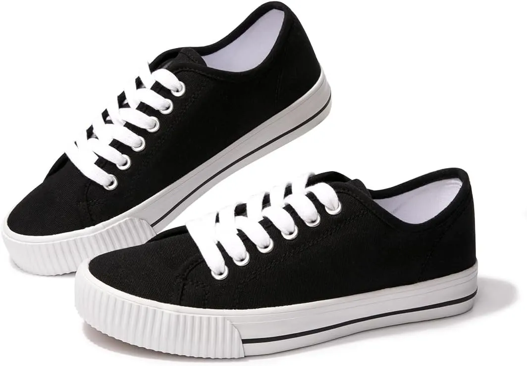 BENEKER Women's Fashion Sneakers Low Top Lace Up Canvas Sneakers Comfort Tennis Shoes Casual Walking Shoes