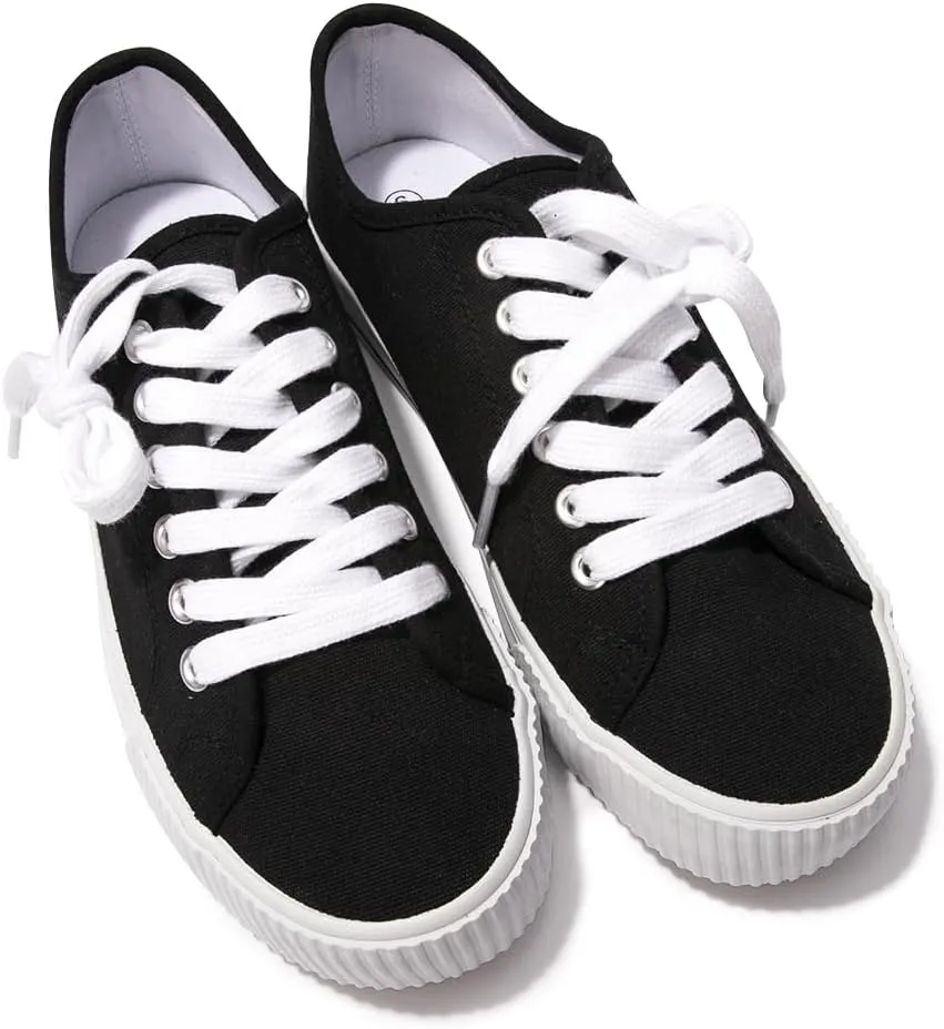 BENEKER Women's Fashion Sneakers Low Top Lace Up Canvas Sneakers Comfort Tennis Shoes Casual Walking Shoes