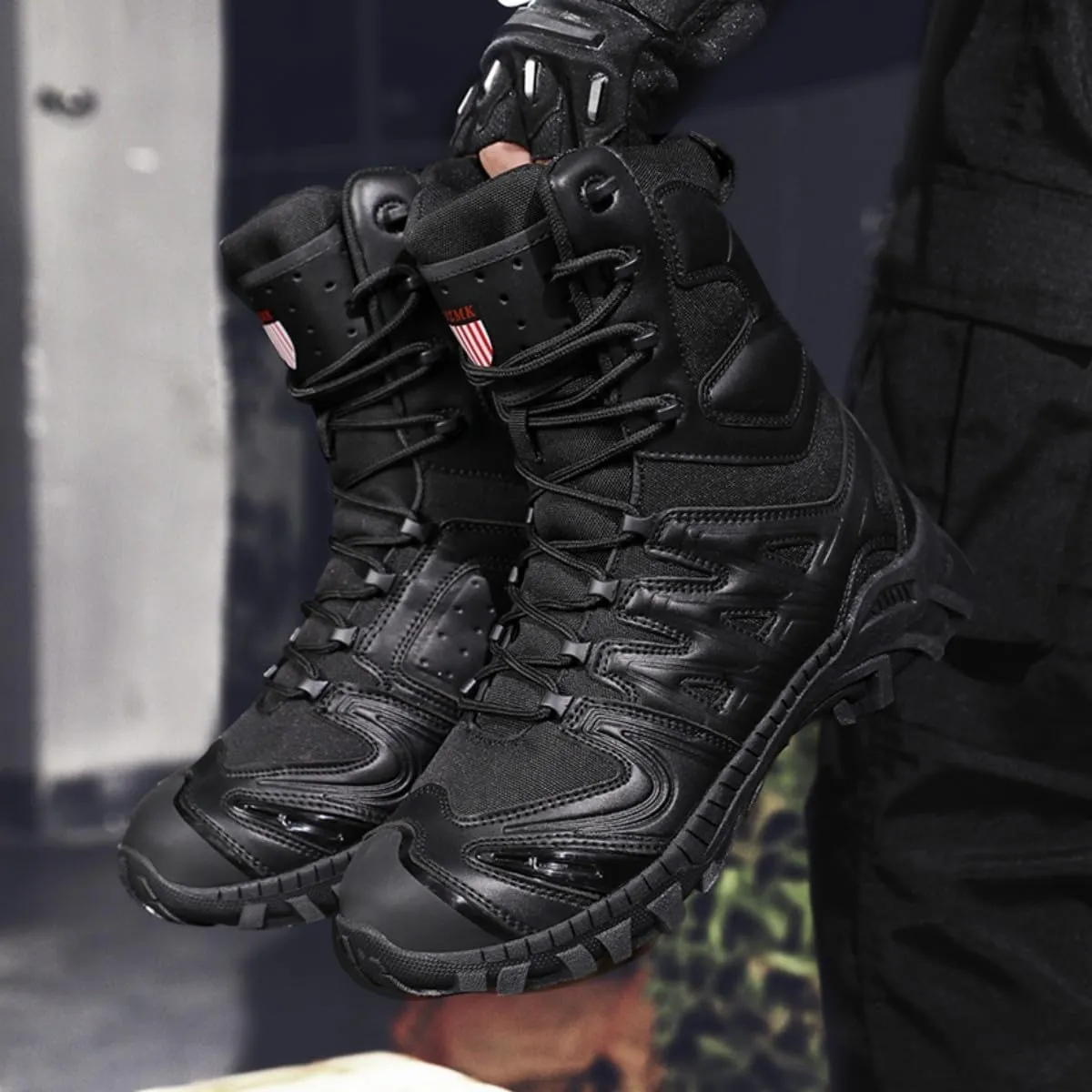 Bitiger Men's Combat Boots with Side Zipper Velcro and Casual Outdoor Mountaineering Trekking Commando Tactical Boots