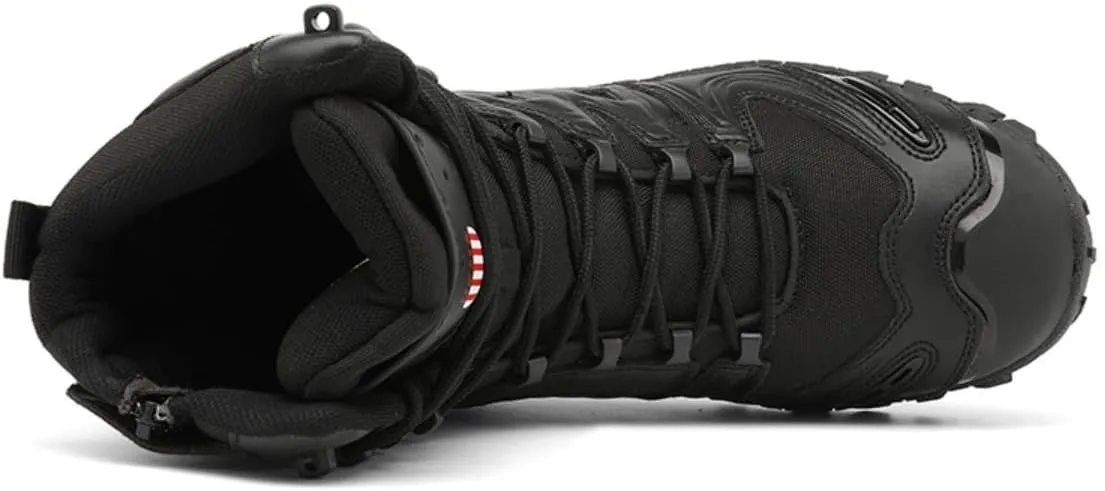 Bitiger Men's Combat Boots with Side Zipper Velcro and Casual Outdoor Mountaineering Trekking Commando Tactical Boots