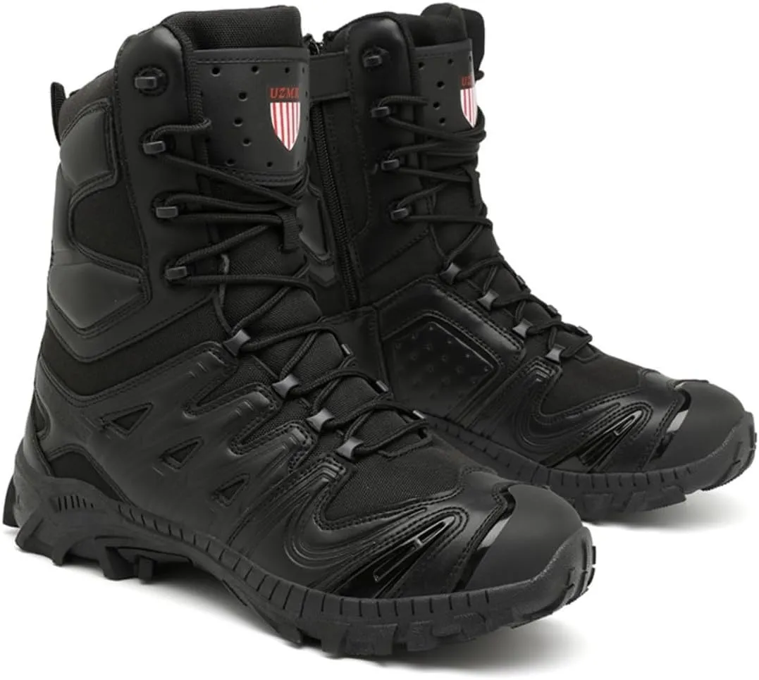 Bitiger Men's Combat Boots with Side Zipper Velcro and Casual Outdoor Mountaineering Trekking Commando Tactical Boots