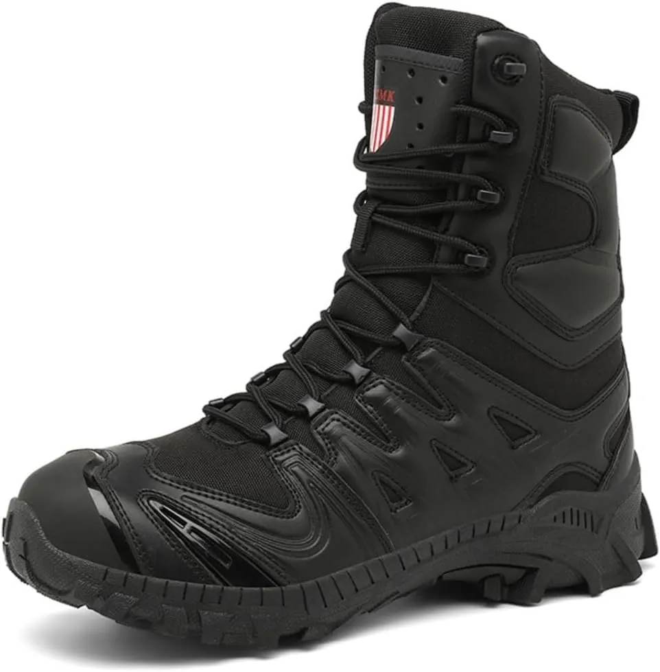 Bitiger Men's Combat Boots with Side Zipper Velcro and Casual Outdoor Mountaineering Trekking Commando Tactical Boots