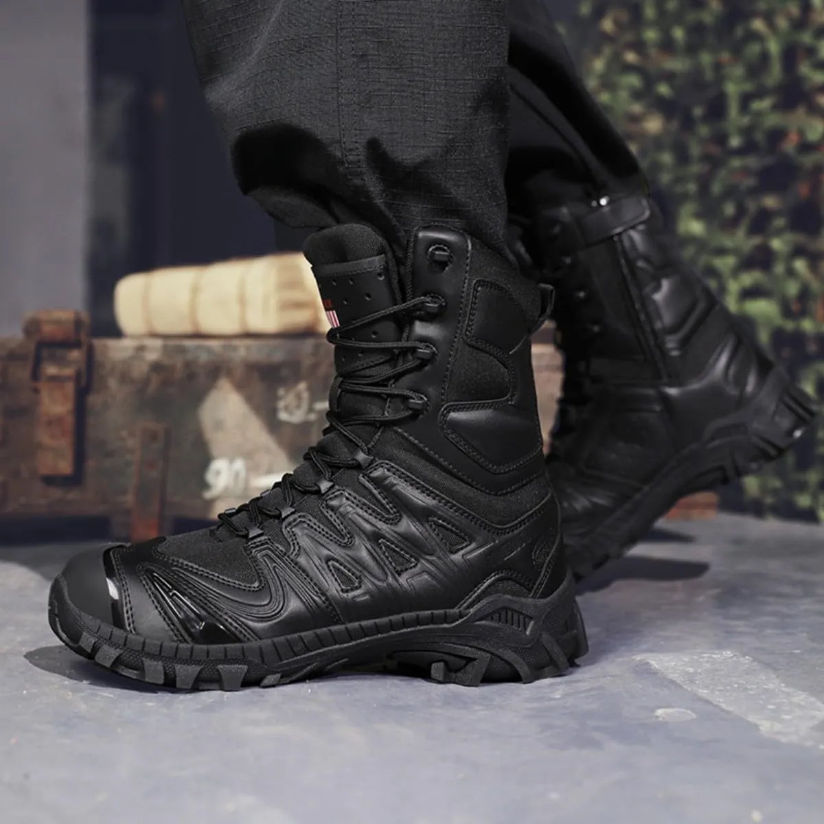 Bitiger Men's Combat Boots with Side Zipper Velcro and Casual Outdoor Mountaineering Trekking Commando Tactical Boots