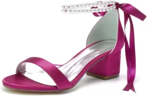Block Heel Bridal Shoes Pearls Wedding Heeled Sandals Bride Chunky Heels
