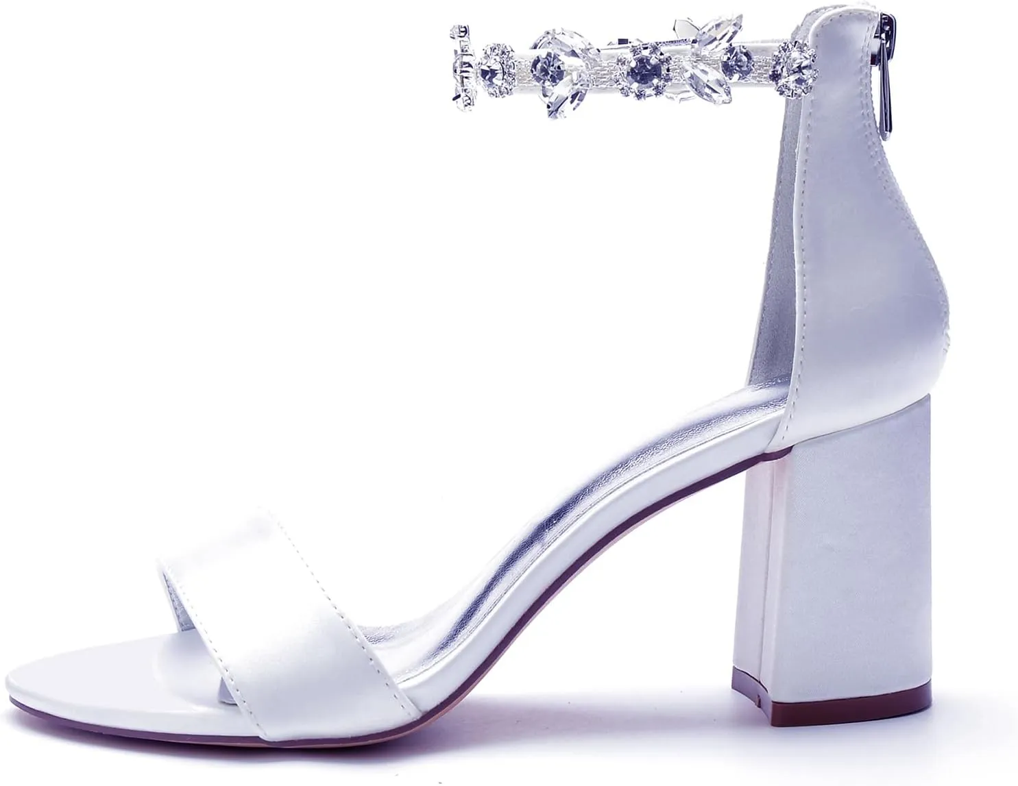 Bridal Shoes High Heels Open Toe Wedding Pumps Ankle Strap Crystal Brid Sandals Zipper Back Block Evening Party Dress Bridesmaids