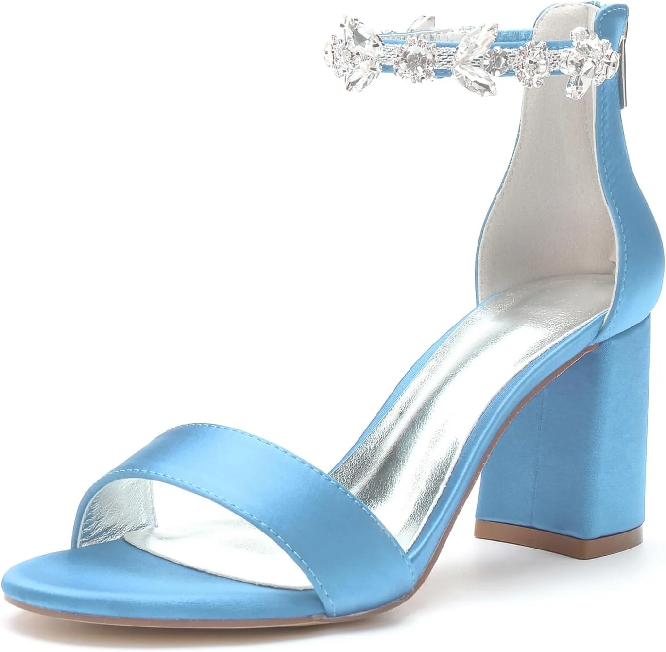 Bridal Shoes High Heels Open Toe Wedding Pumps Ankle Strap Crystal Brid Sandals Zipper Back Block Evening Party Dress Bridesmaids