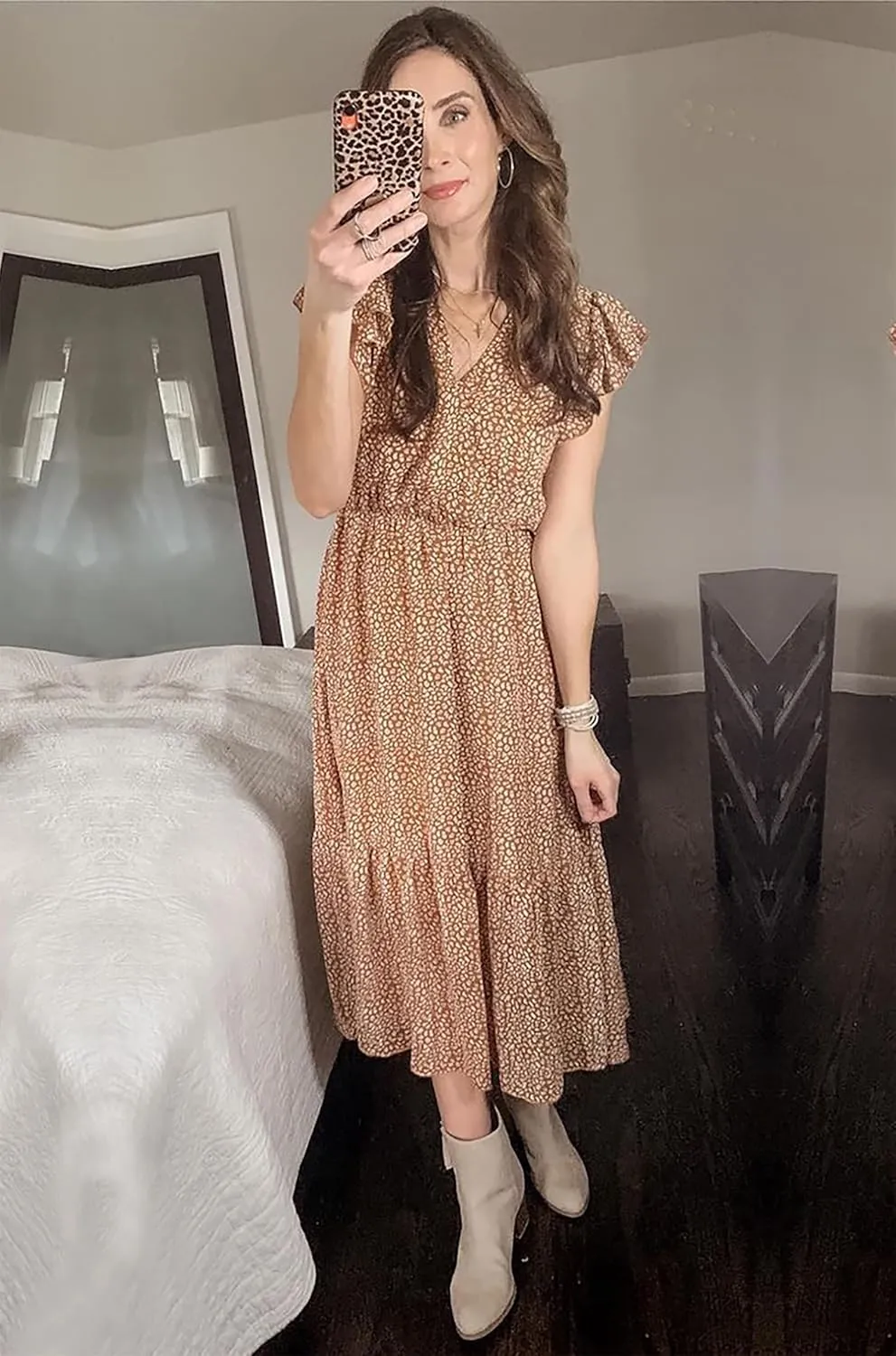 BTFBM Women Summer Bohemian Floral Casual Wrap V Neck Ruffle Cap Sleeveless Belt A-Line Pleated Hem Midi Sun Dress White