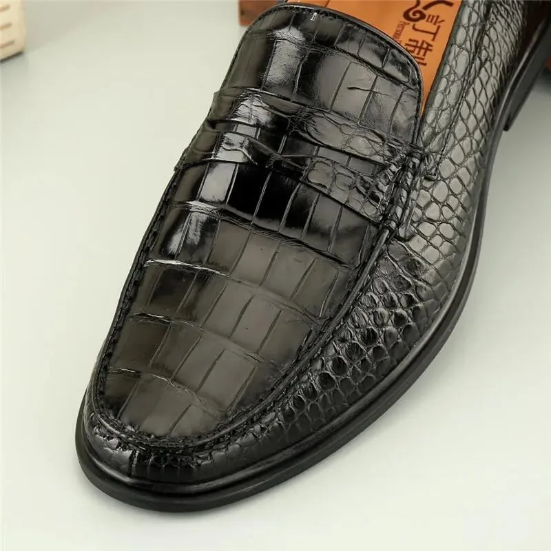 Business Casual Style Authentic Exotic Crocodile Skin Men Dress Loafers Genuine Real Alligator Leather Male Slip-on Black Shoes