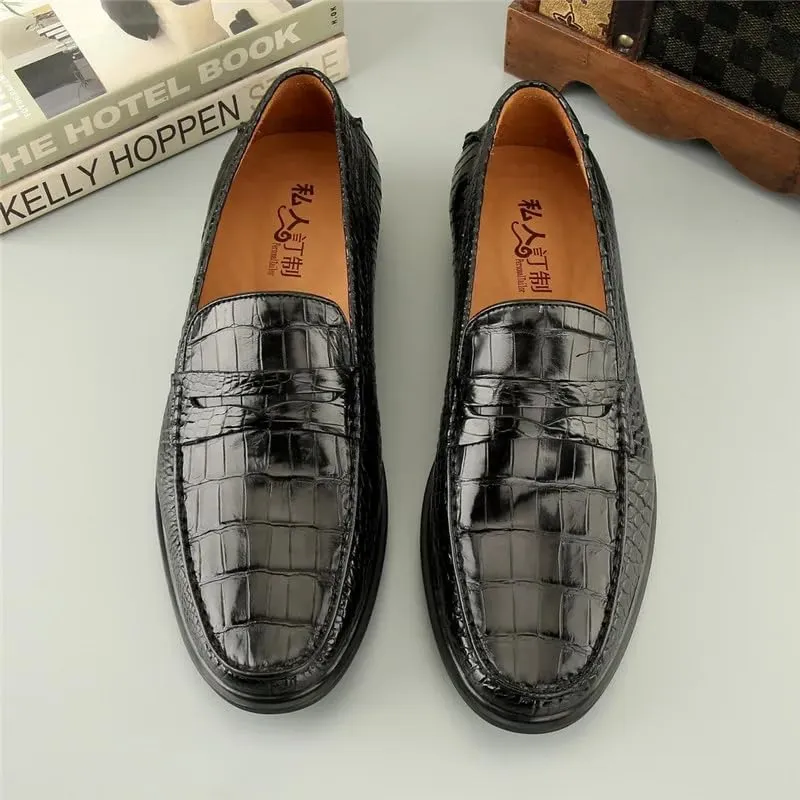 Business Casual Style Authentic Exotic Crocodile Skin Men Dress Loafers Genuine Real Alligator Leather Male Slip-on Black Shoes
