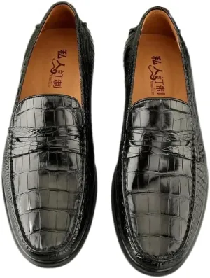Business Casual Style Authentic Exotic Crocodile Skin Men Dress Loafers Genuine Real Alligator Leather Male Slip-on Black Shoes