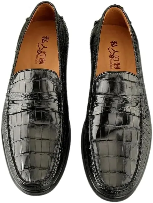 Business Casual Style Authentic Exotic Crocodile Skin Men Dress Loafers Genuine Real Alligator Leather Male Slip-on Black Shoes